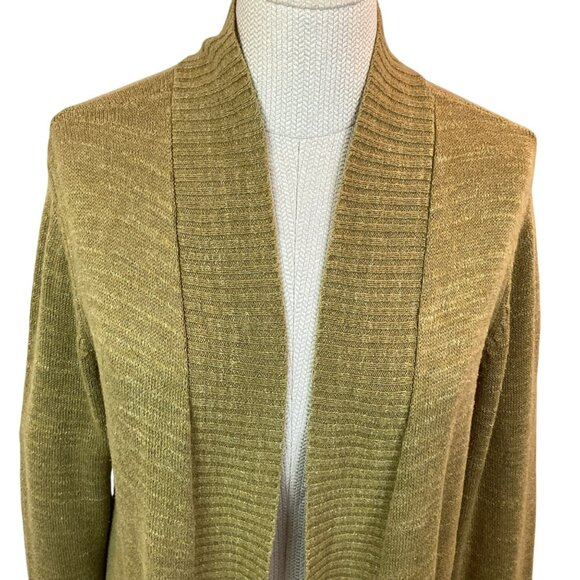 Eileen Fisher Womens Medium  Open Front Cardigan Cotton Sweater Olive Green - Picture 3 of 8